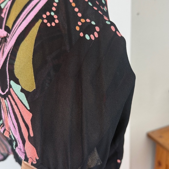 Free People Colorful Boho Poncho Top High Low Draped Festival Blouse Size M - Picture 7 of 7